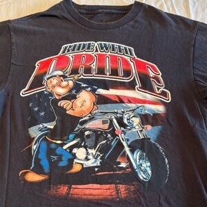 VTG “ Ride With Pride “Popeye Graphic Biker T-Shirt , Black , M , $22